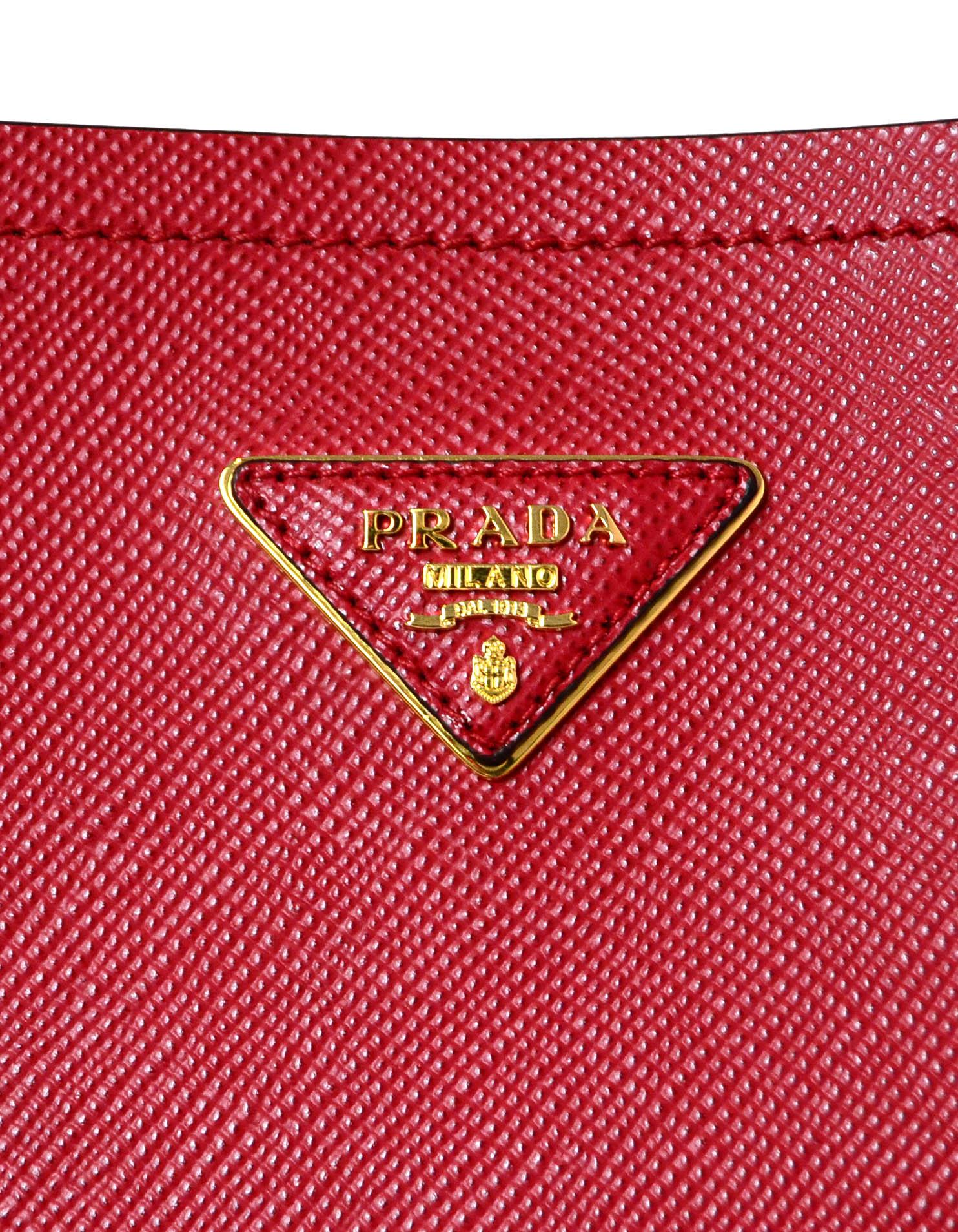 Women's Prada 1BA212 Fuoco Red/Nero Black Medium Saffiano Leather Bucket Bag rt. $2, 550