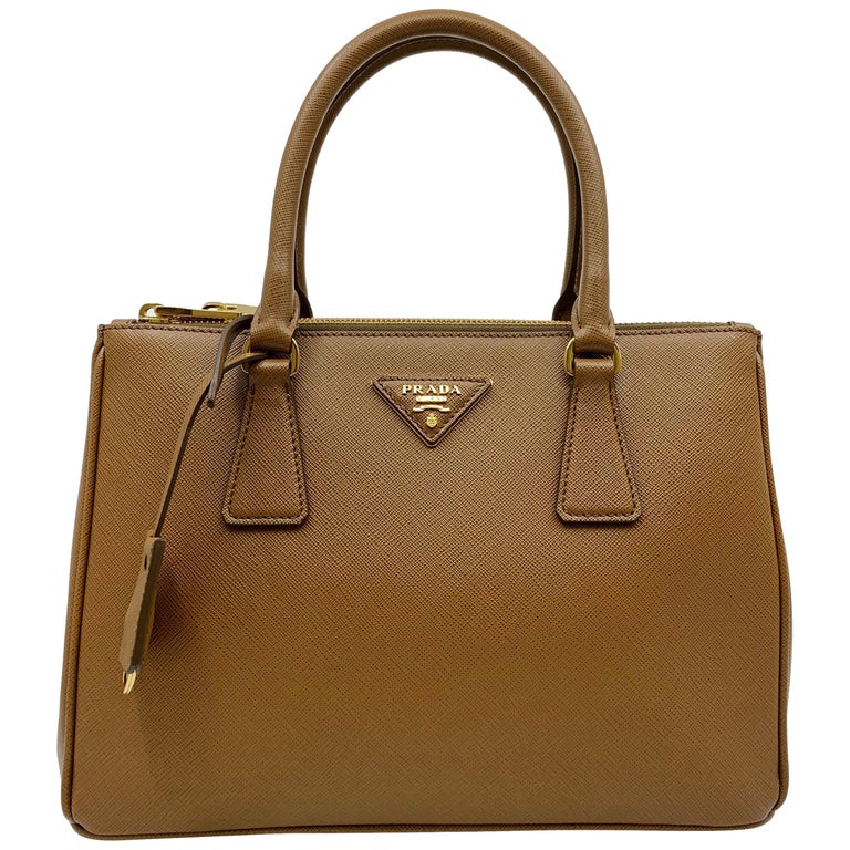 PRADA Double Tote Bag in Brown Saffiano Leather