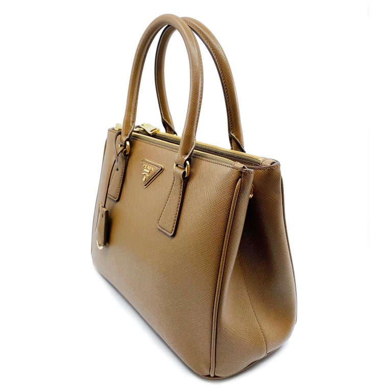 Prada 1BA863 F0401 Saffiano Lux Womens Double Zip Tote Bag Cannella Brown  Bag at 1stDibs