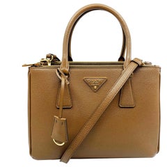 Prada 1BA863 F0401 Saffiano Lux Womens Double Zip Tote Bag Cannella Brown Bag