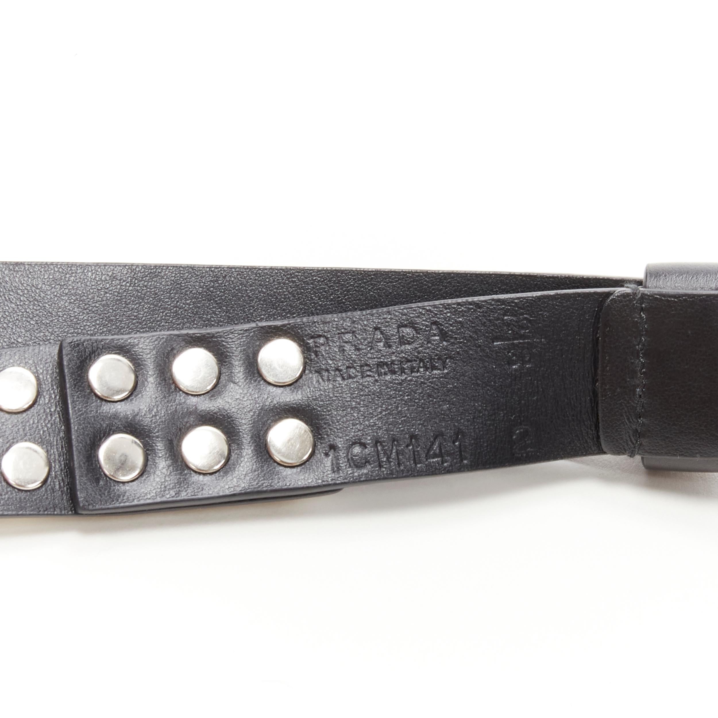 PRADA 1CM141 black white red punk studded leather double belt 75cm 30