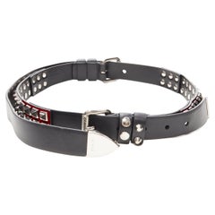 PRADA 1CM141 black white red punk studded leather double belt 75cm 30"