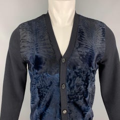 PRADA 2000 Size 40 Black & Navy Russian Broadtail Wool V-Neck Cardigan