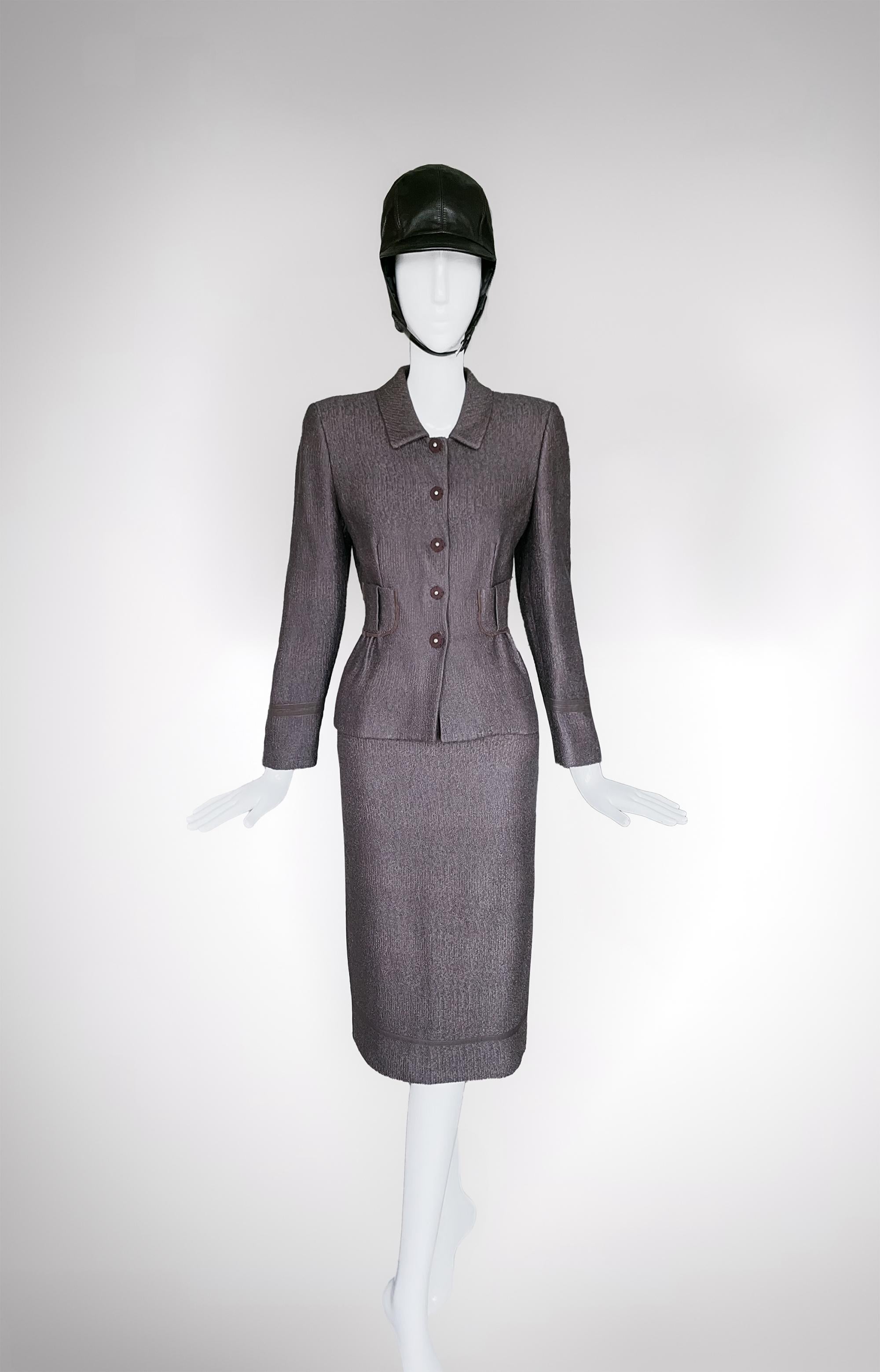 Gray Prada 2000 Skirt Suit Elegant Wool Jacket Skirt For Sale