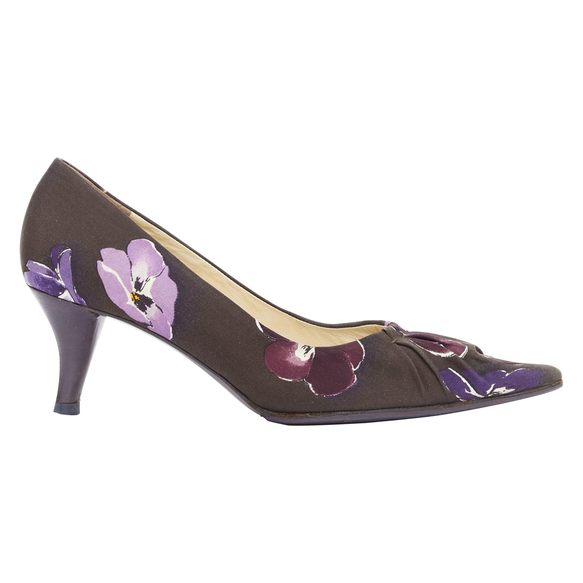 PRADA 2000 Vintage braun lila floral print Stoff Kitten Pumps EU36.5
