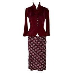 PRADA 2000 Used Lipstick Print Skirt Suit