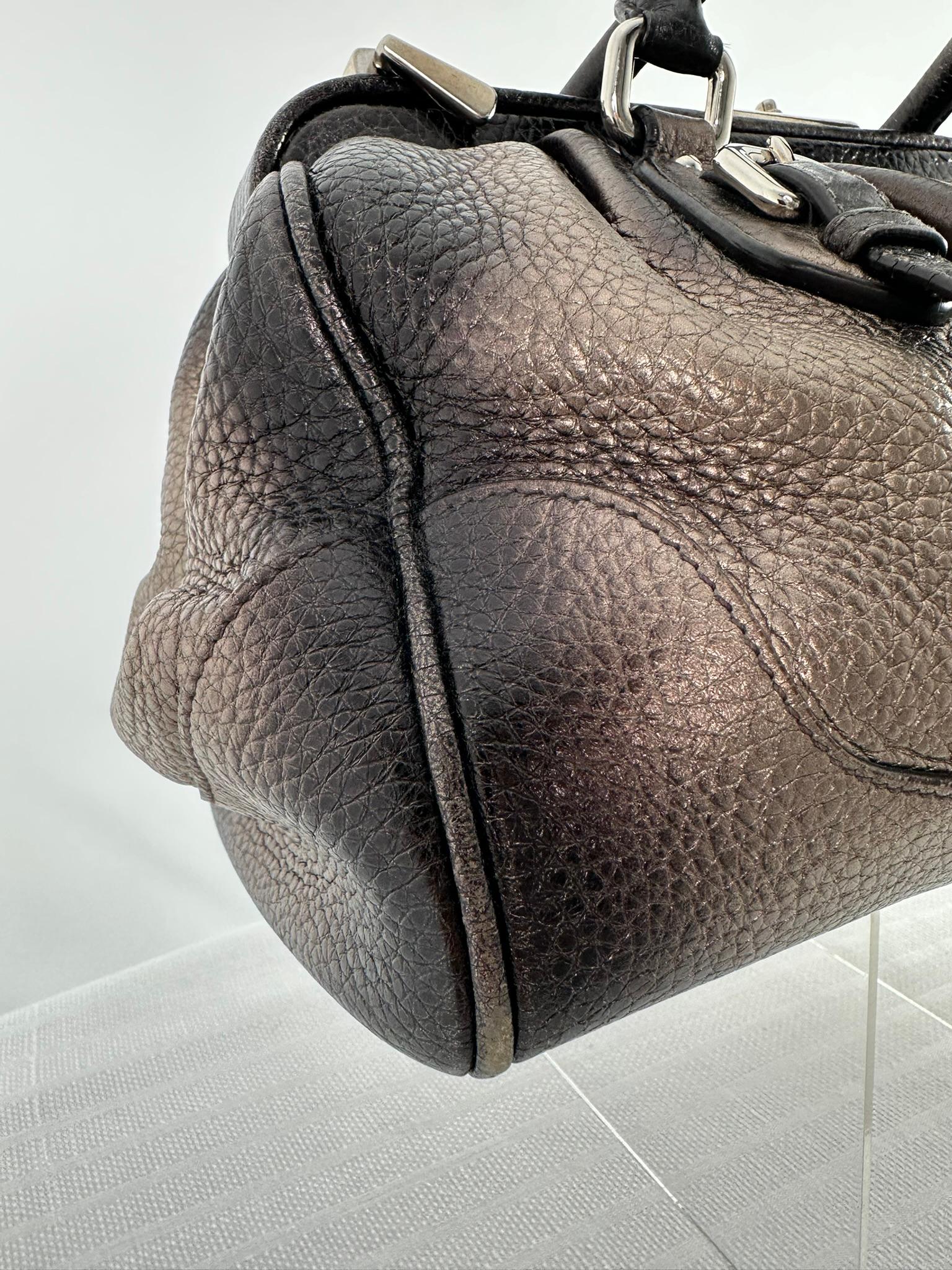 Prada 2000 VITELLO DAINO ANTIK FRAME Doctors BAG Argento Marrone Pelle Metallizzata in vendita 6