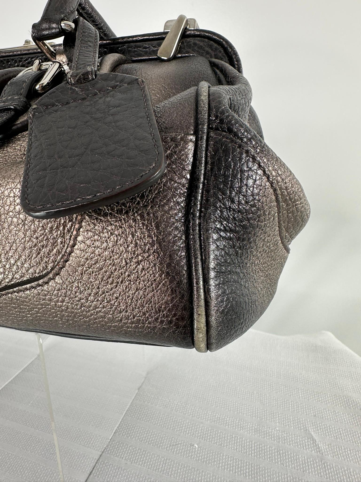 Prada 2000 VITELLO DAINO ANTIK FRAME Doctors BAG Argento Marrone Pelle Metallizzata in vendita 7