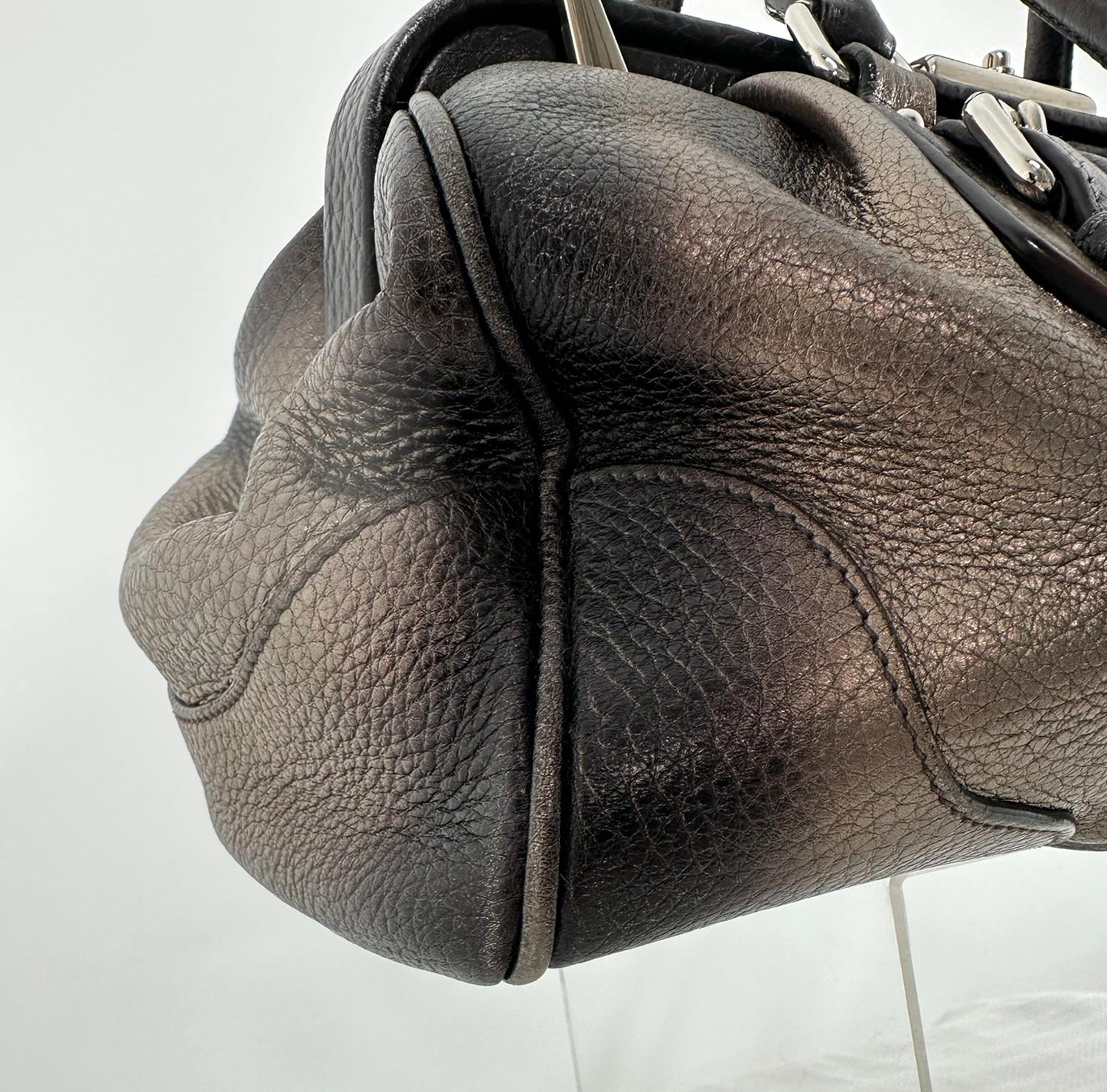 Prada 2000 VITELLO DAINO ANTIK FRAME Doctors BAG Argento Marrone Pelle Metallizzata in vendita 9