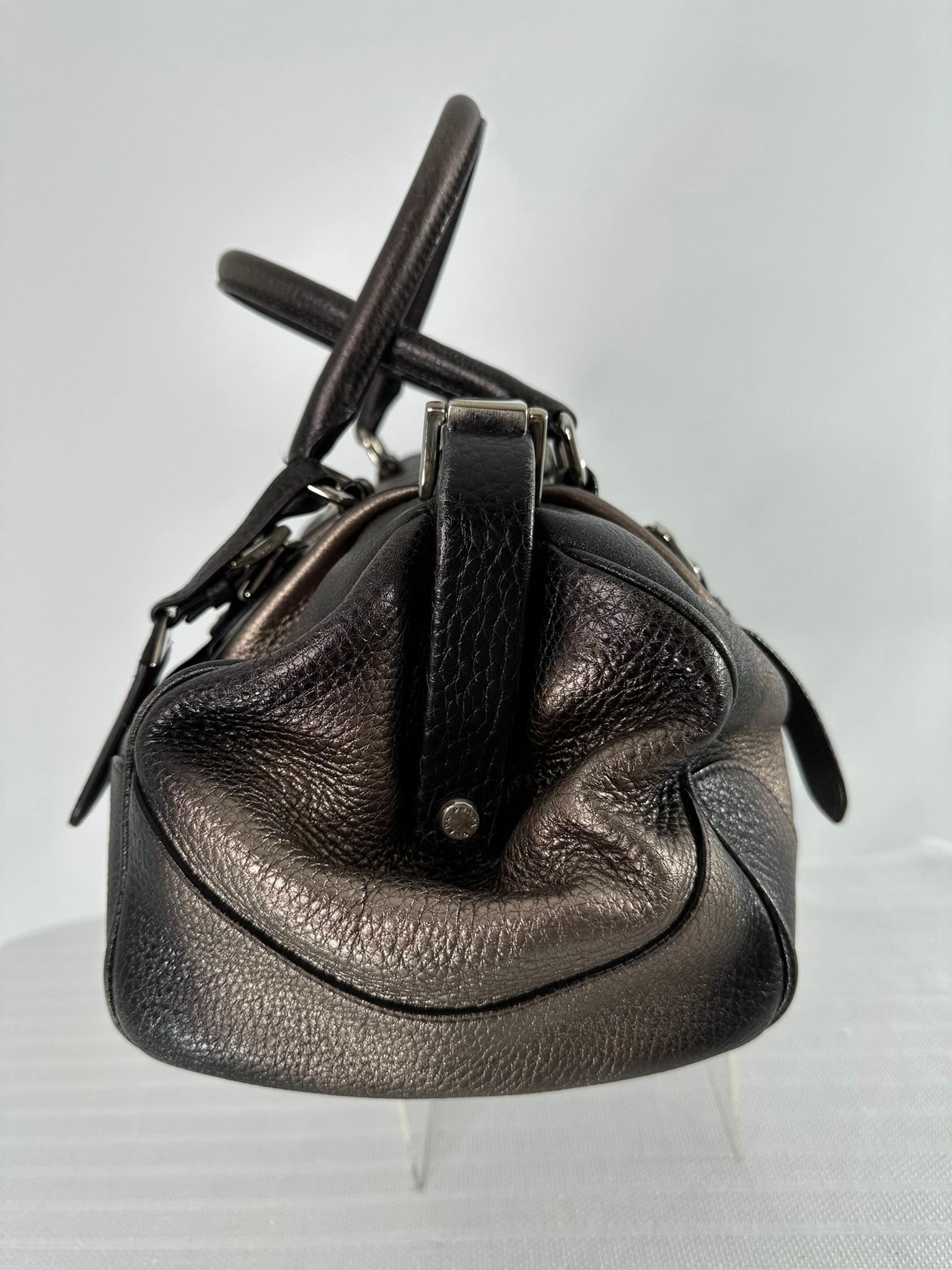 Prada 2000 VITELLO DAINO ANTIK FRAME Doctors BAG Argento Marrone Pelle Metallizzata in vendita 3