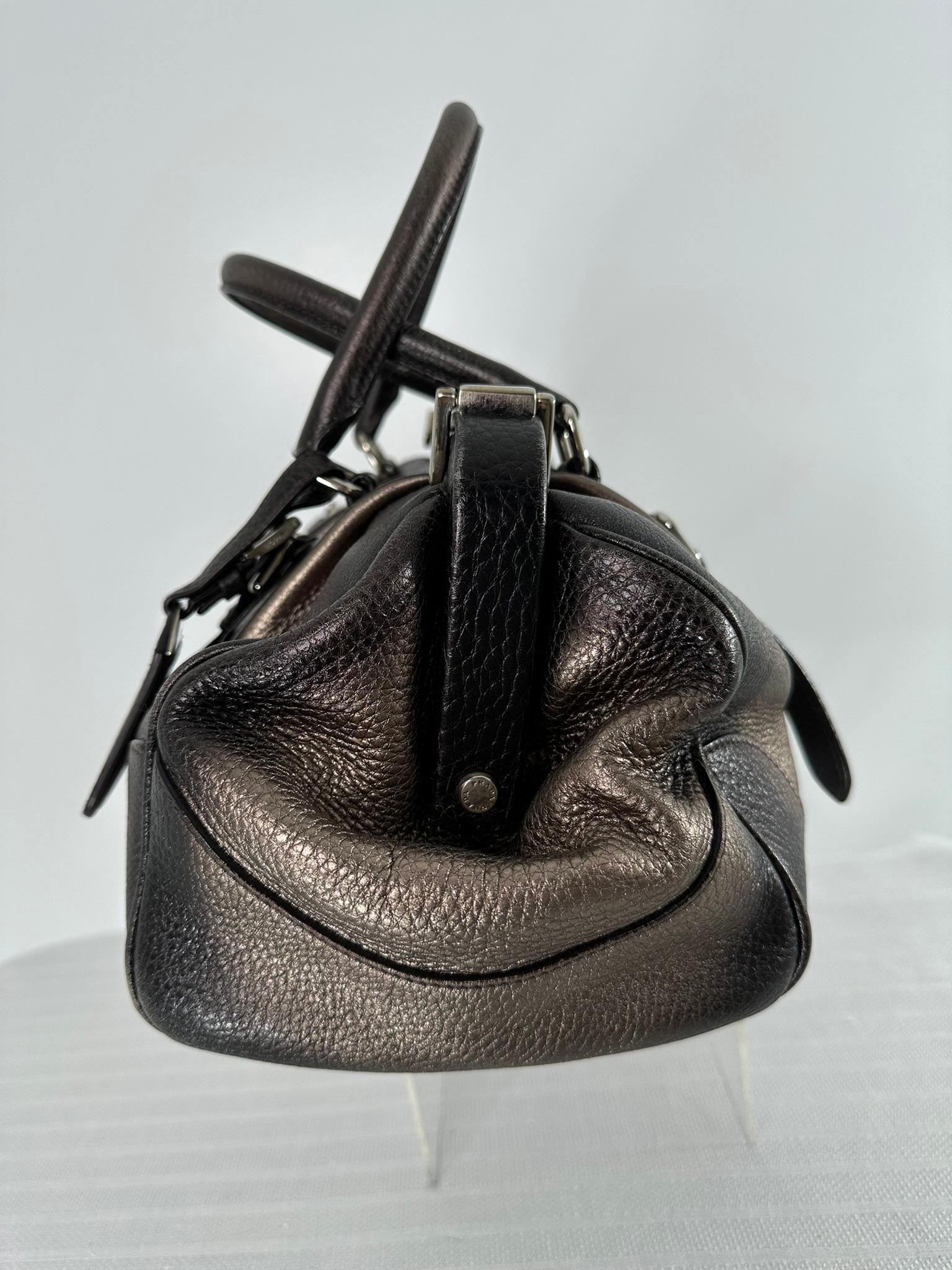 Prada 2000 VITELLO DAINO ANTIK FRAME Doctors BAG Argento Marrone Pelle Metallizzata in vendita 4