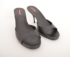 PRADA 2000's BLACK LEATHER MULES KITTEN HEELS