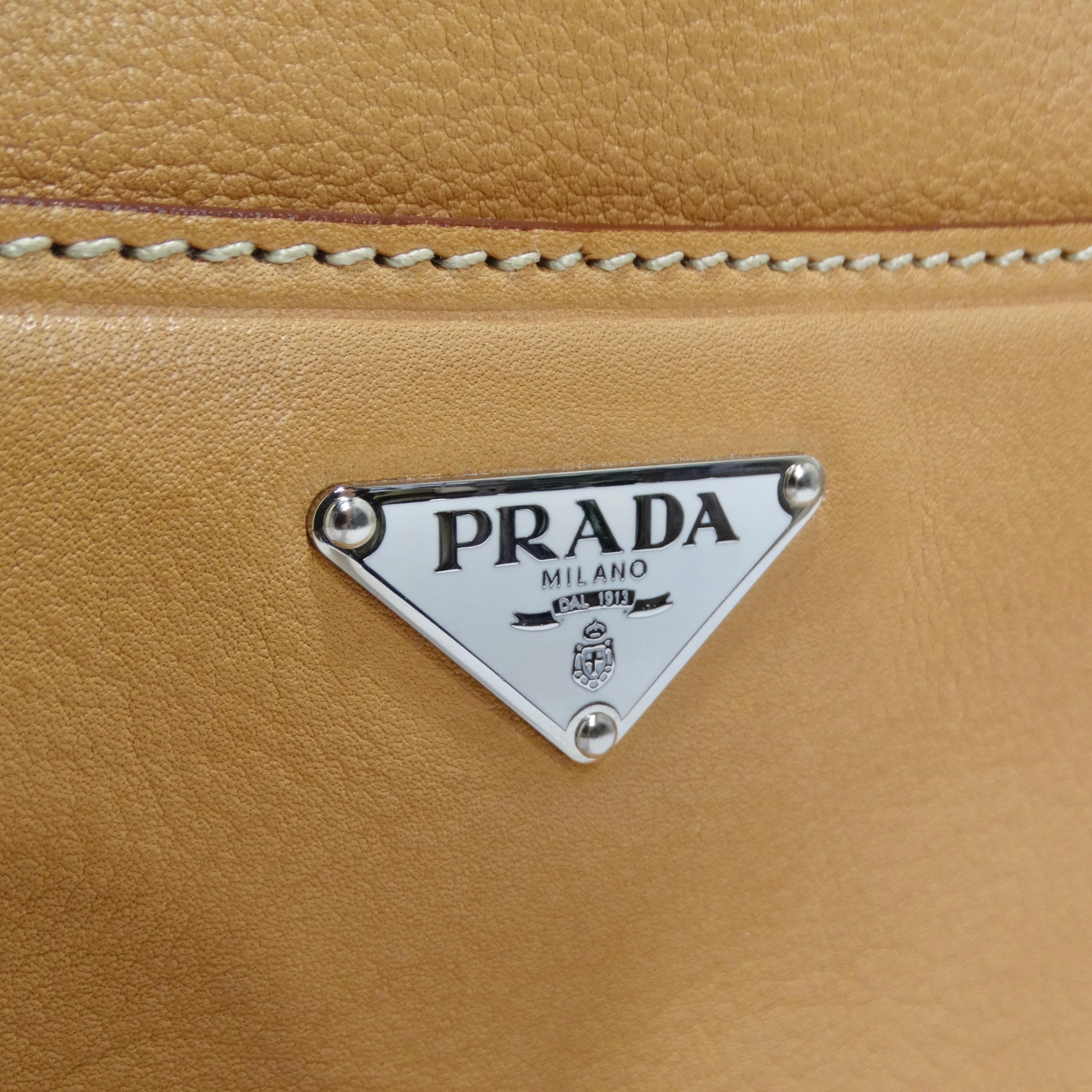 Prada 2000s Camel Leather Top Handle Bag In Good Condition For Sale In Scottsdale, AZ
