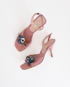 Prada 2000s Floral Gingham Sandals (37)