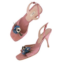 Prada 2000s Floral Gingham Sandals (37)