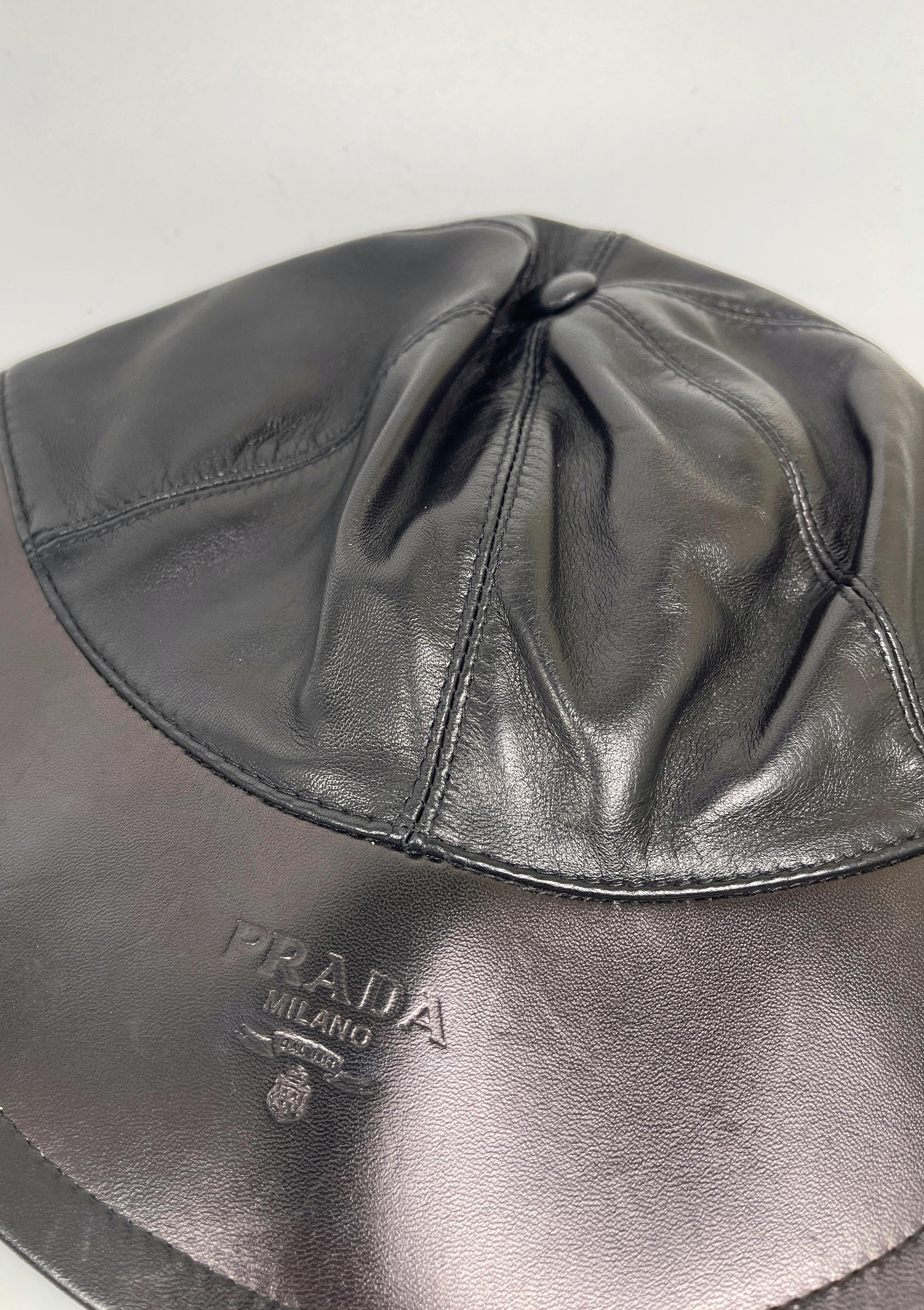 Prada 2000's Vintage Logo Leather Cap For Sale 1