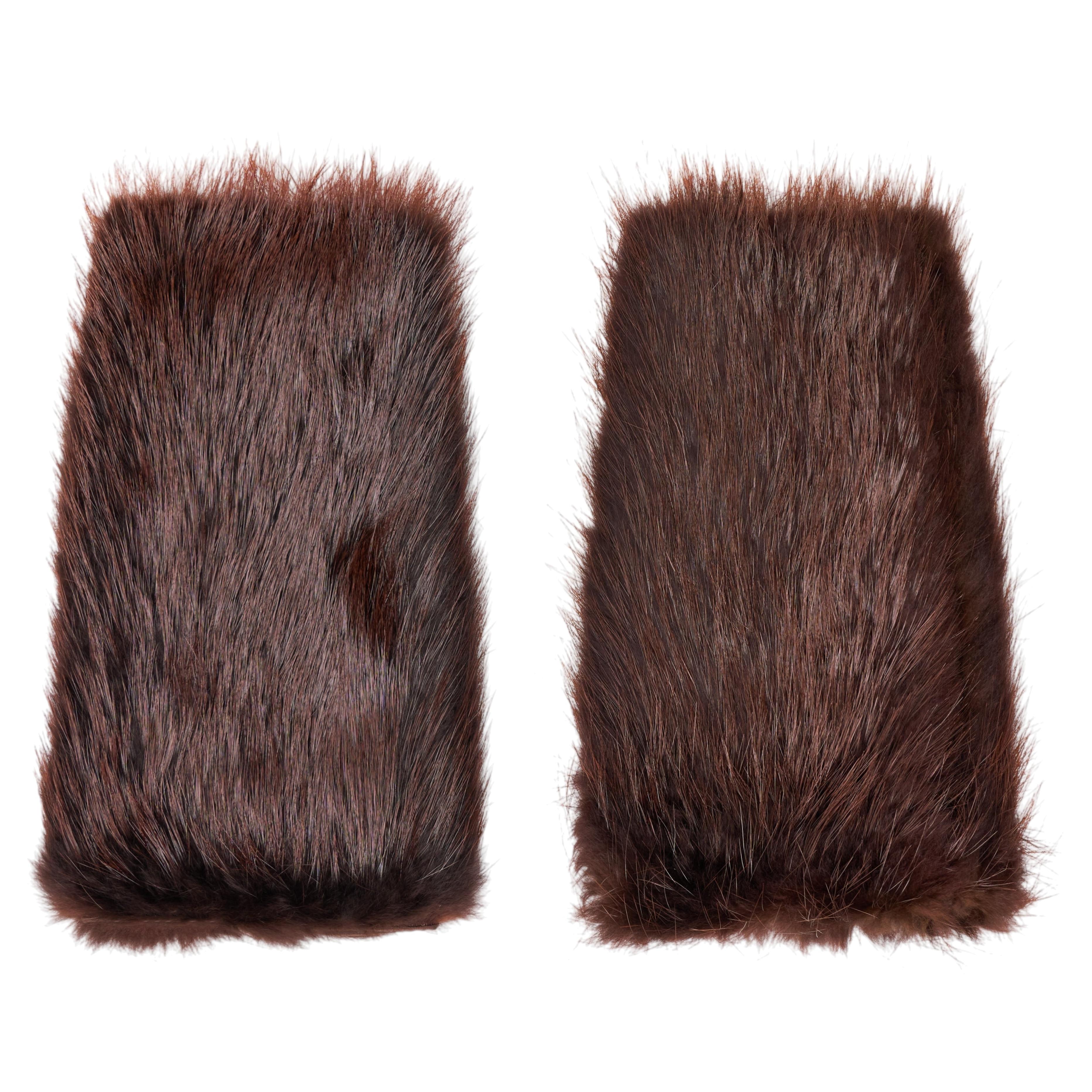 Prada 2001 Brown Mink Fur Fingerless Arm Warmers with Buttons For Sale