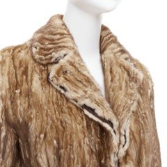 PRADA 2002 Runway Vintage cappotto lungo in pelliccia naturale marrone e seta con coulisse e cravatta