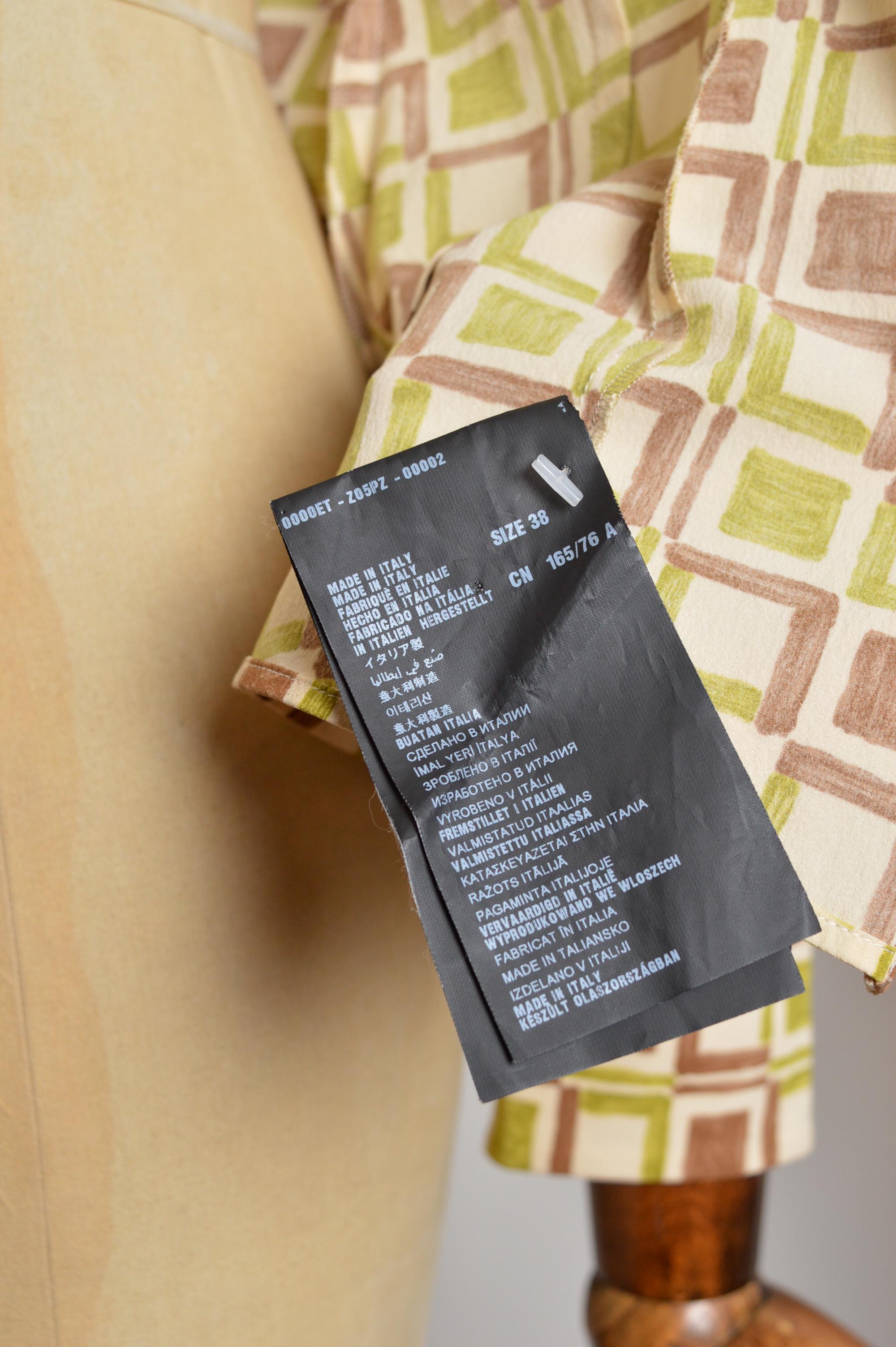 Prada 2002 Ugly Chic Lime Green Brown Geometric Pattern Long Sleeve Fitted Shirt en venta 6