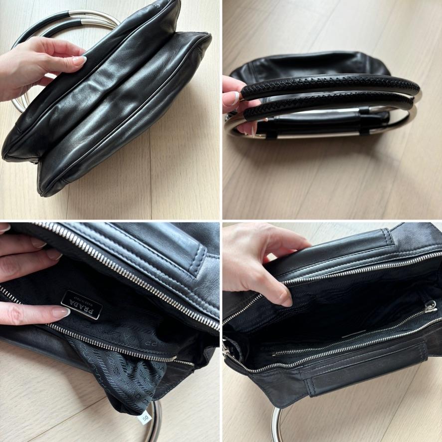 PRADA 2003 Vintage Runway Lambskin Black Swing Bag Silver Hardware SS03 In Good Condition In Leonardo, NJ