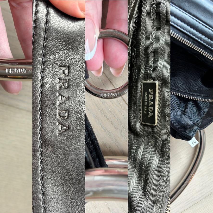 Women's PRADA 2003 Vintage Runway Lambskin Black Swing Bag Silver Hardware SS03