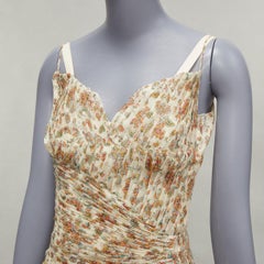 PRADA 2004 Laufsteg Cremefarbenes Korsettkleid mit Paisleymuster und Rüschenbesatz und Boned S