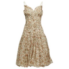 PRADA 2004 Runway cream paisley print wrap ruched boned corset dress S