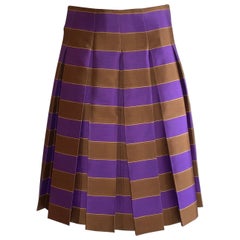 Prada 2005 Spring Runway Purple Brown and Gold Stripe Pleated Wool Silk Skirt