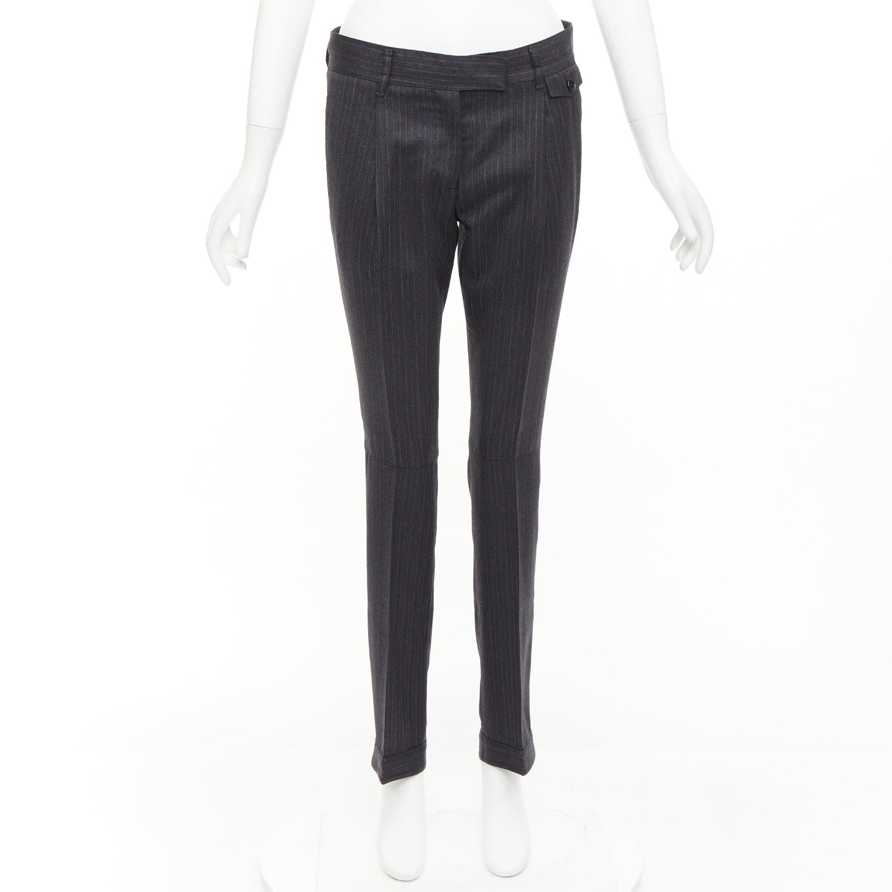 PRADA 2006 100% Wollgraue Nadelstreifen-Plissee-Hose mit Kapuze IT38 XS im Angebot 4