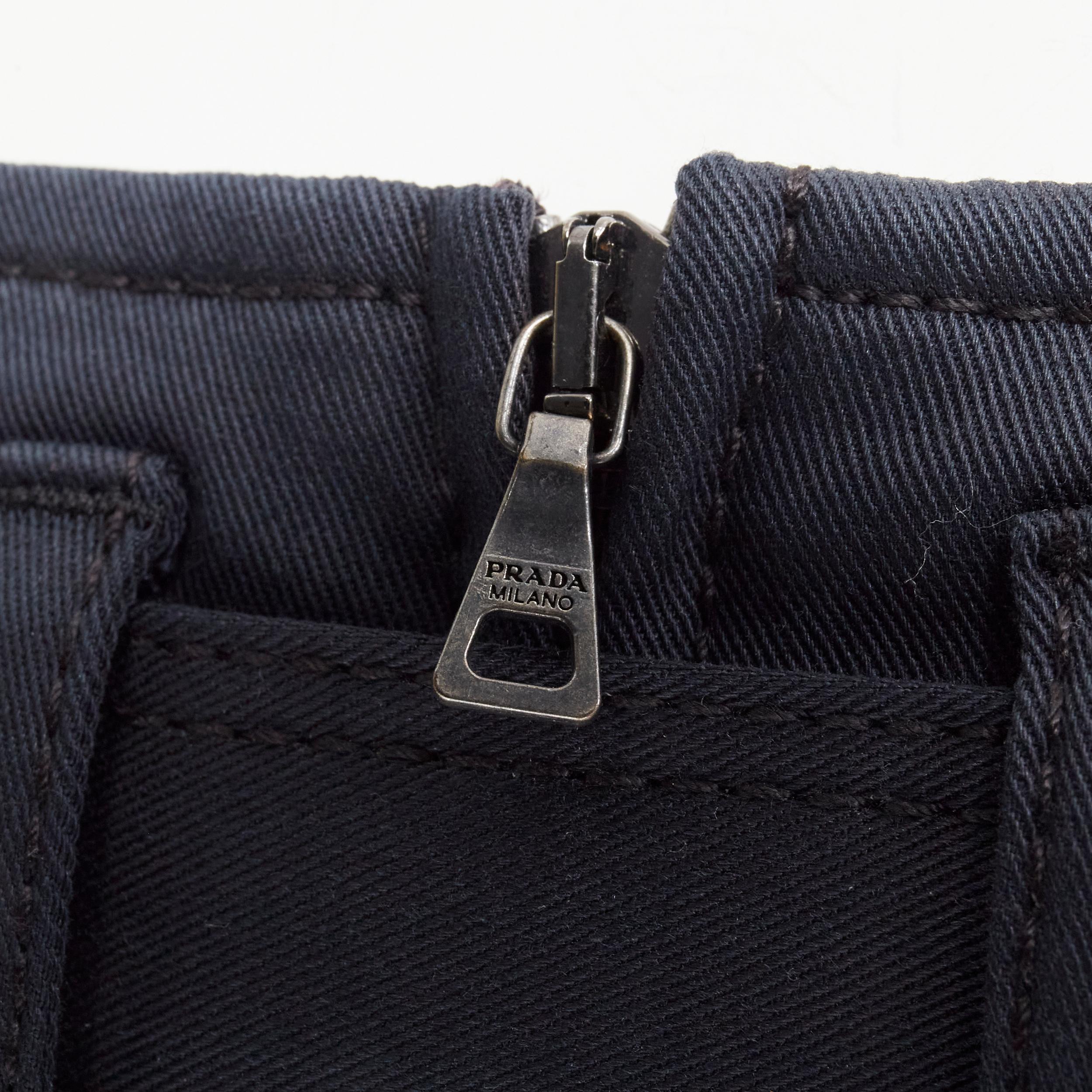 PRADA 2006 black cotton silver logo belt knee length pencil skirt IT36 XS For Sale 2
