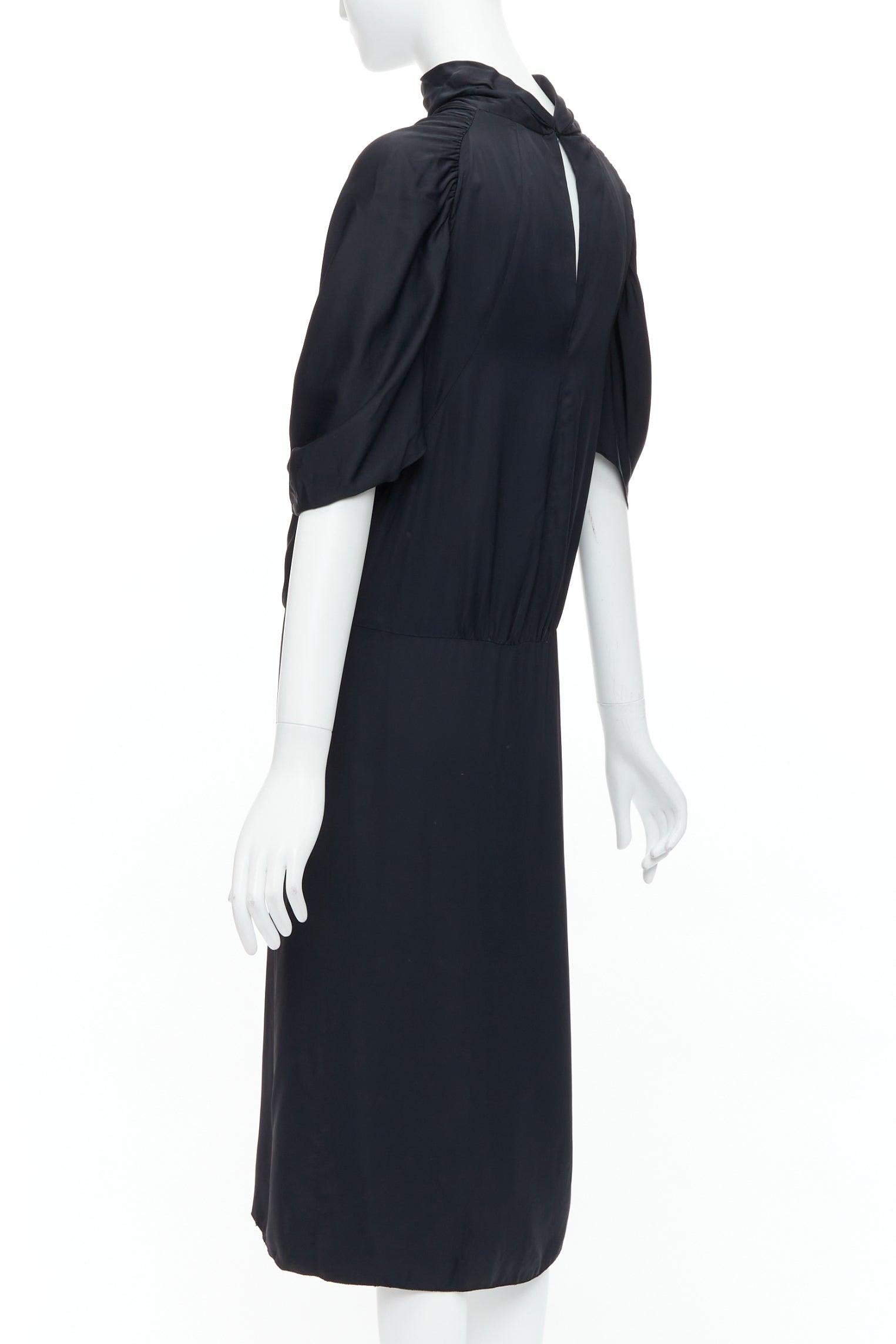 PRADA 2006 black viscose box pleat front ruched sleeves midi dress For Sale 1