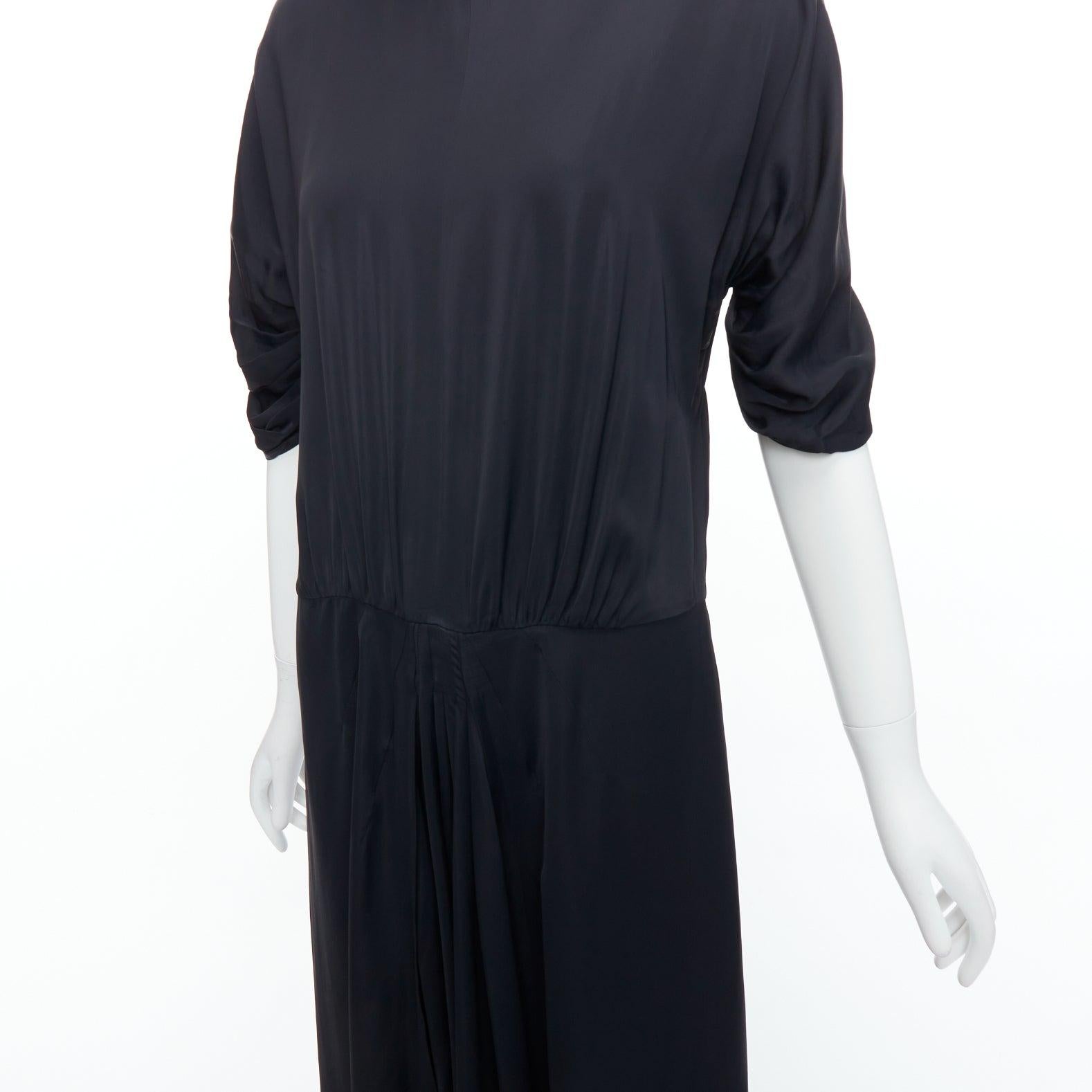 PRADA 2006 black viscose box pleat front ruched sleeves midi dress For Sale 2