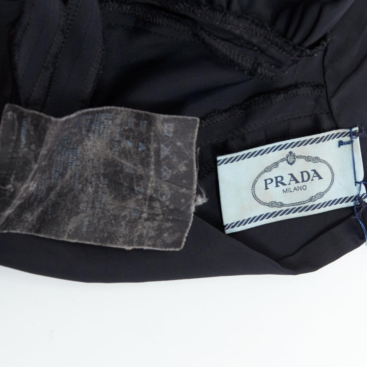 PRADA 2006 black viscose box pleat front ruched sleeves midi dress For Sale 3