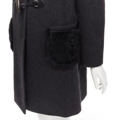 PRADA 2006 dark grey virgin wool faux fur patch pocket toggle coat IT40 S
