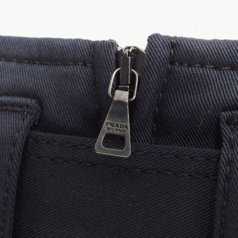PRADA 2006 navy cotton silver logo belt knee length pencil skirt IT36 XS 5