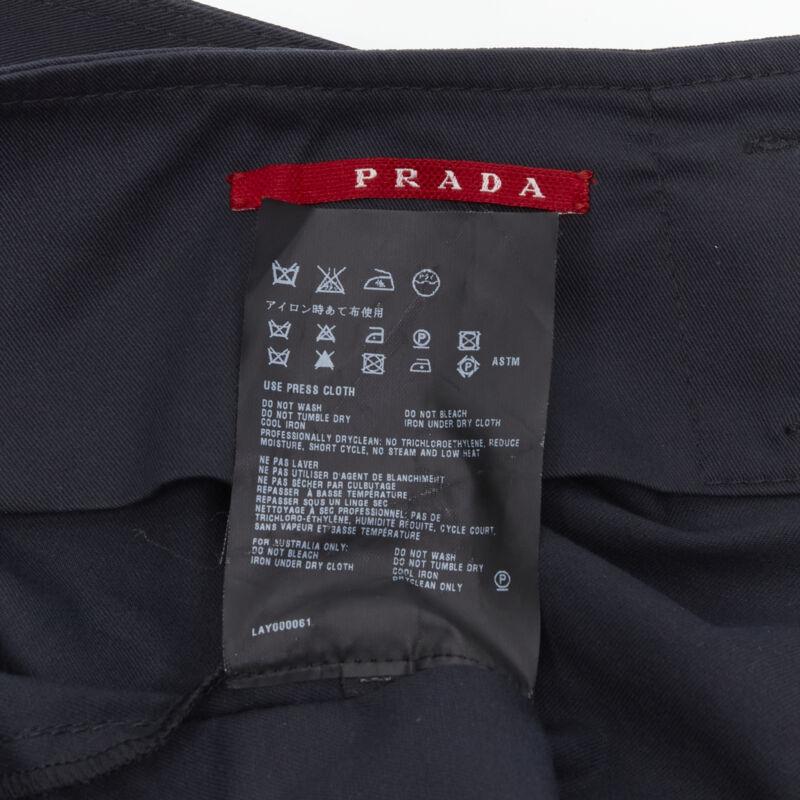 PRADA 2006 navy cotton silver logo belt knee length pencil skirt IT36 XS 6