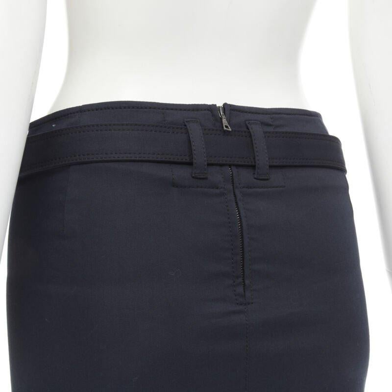PRADA 2006 navy cotton silver logo belt knee length pencil skirt IT36 XS 2