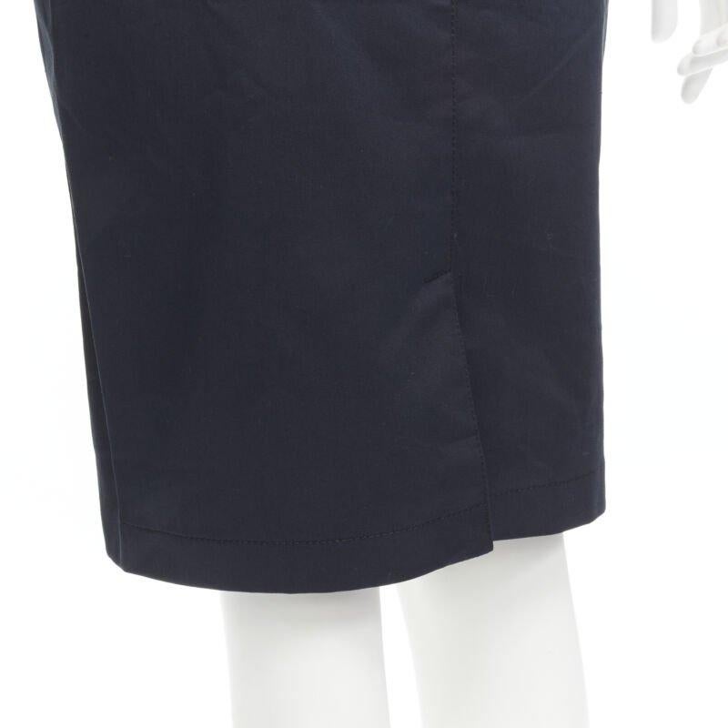 PRADA 2006 navy cotton silver logo belt knee length pencil skirt IT36 XS 4