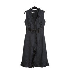 Prada 2006 Robe soie noir FR36 Black Silk Ruffles Cocktail Midi Dress US8 US6