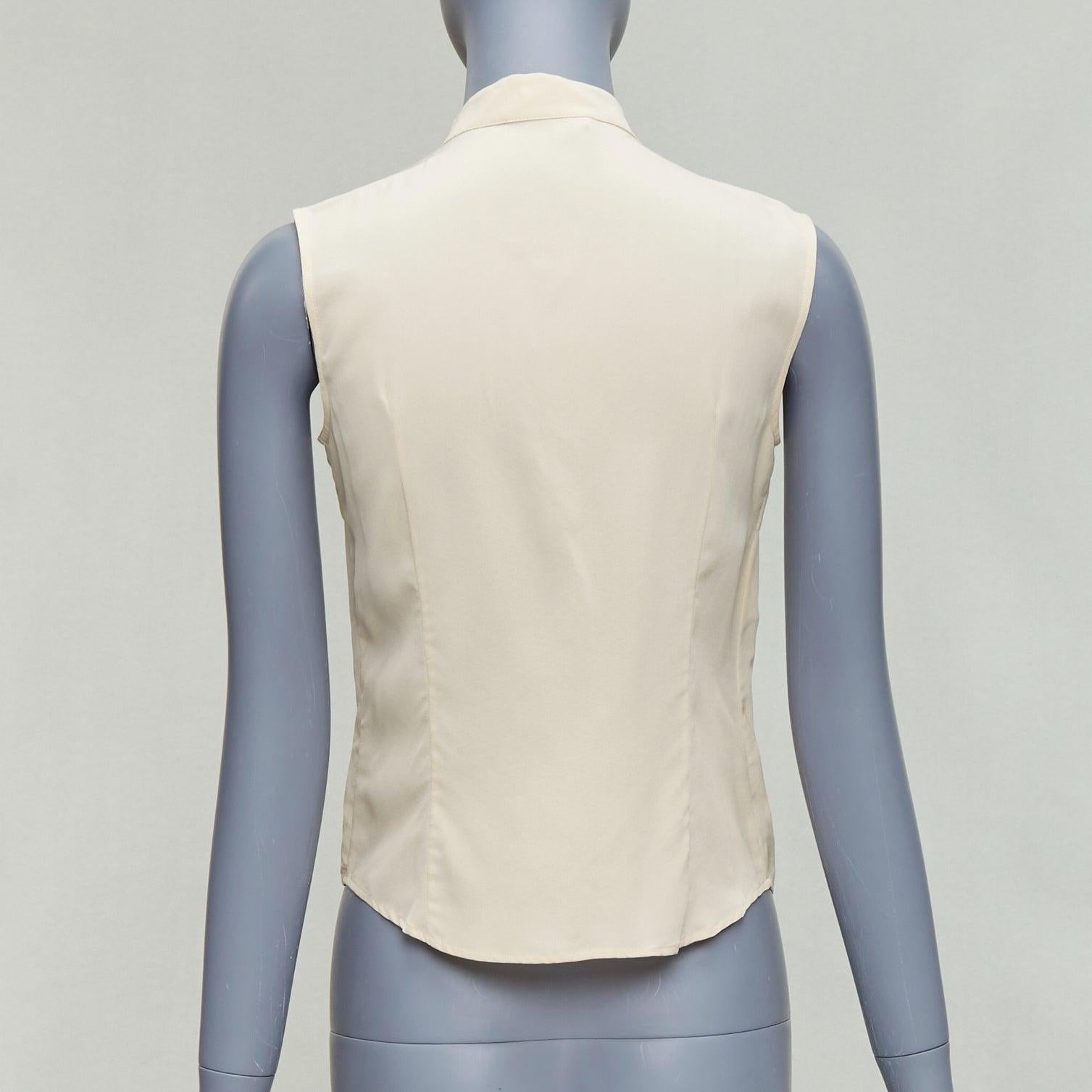 Women's PRADA 2006 Vintage 100% silk ruffle front high collar sleeveless shirt IT38 XS For Sale