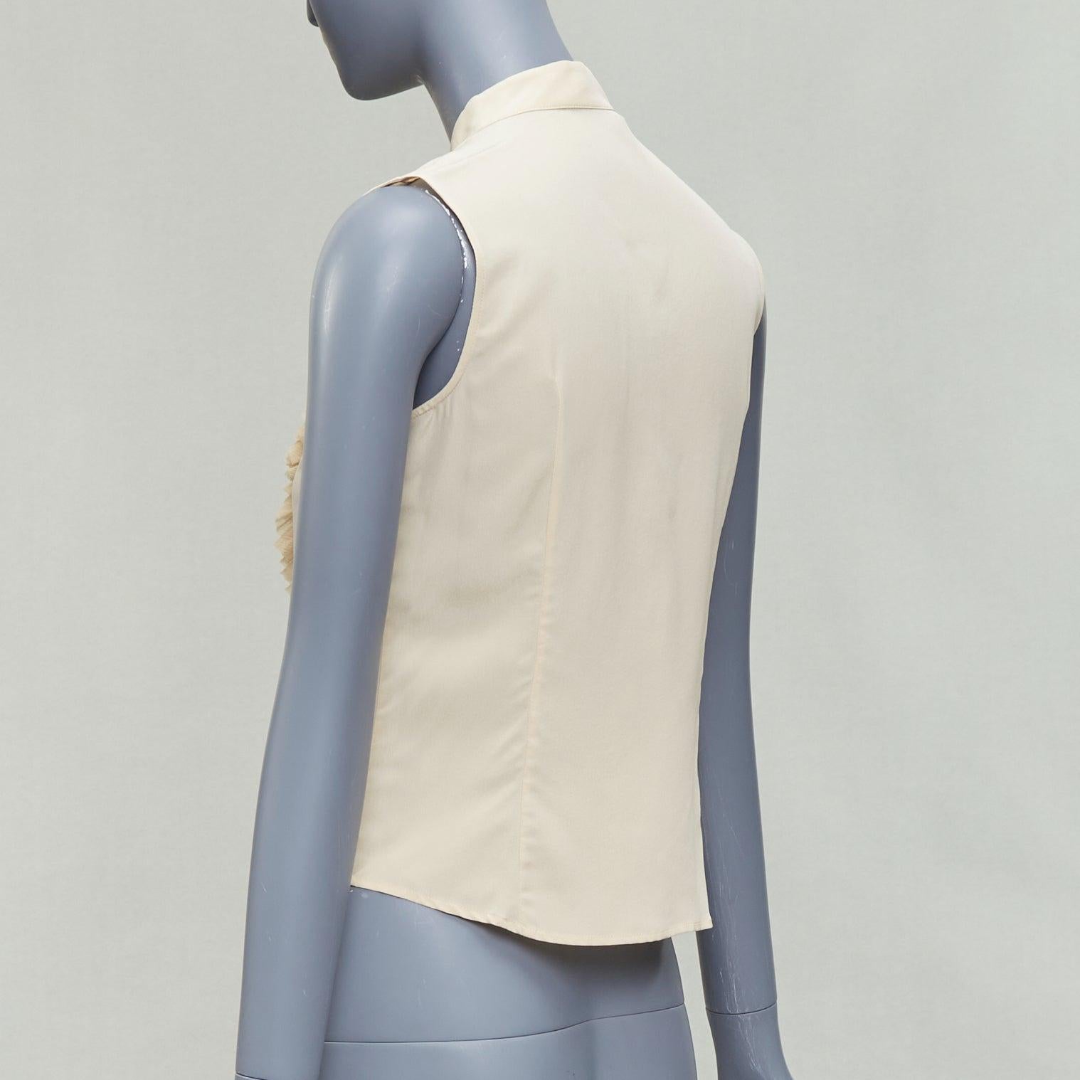PRADA 2006 Vintage 100% silk ruffle front high collar sleeveless shirt IT38 XS For Sale 1