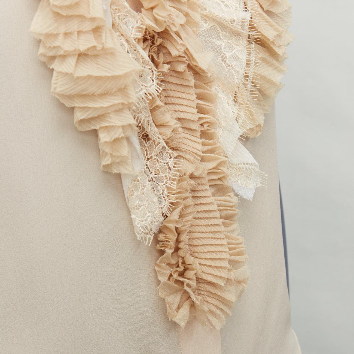 PRADA 2006 Vintage 100% silk ruffle front high collar sleeveless shirt IT38 XS For Sale 2