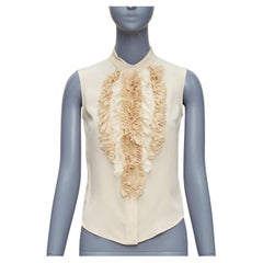PRADA 2006 Vintage, chemise sans manches à volants sur le devant, col haut et 100 % soie IT38 XS