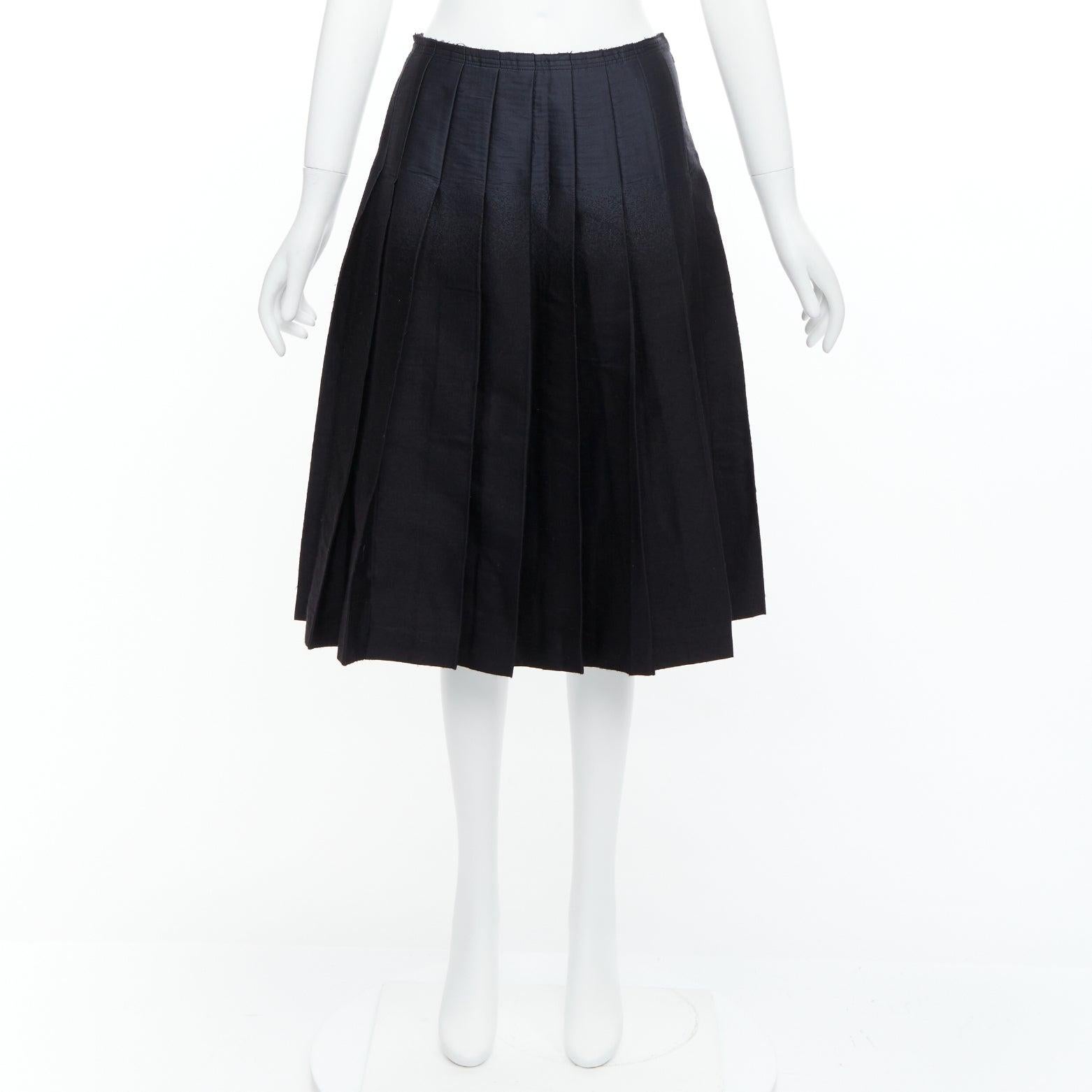 PRADA 2007 black gradient fused silk wool box pleat waist midi skirt IT38 XS 5
