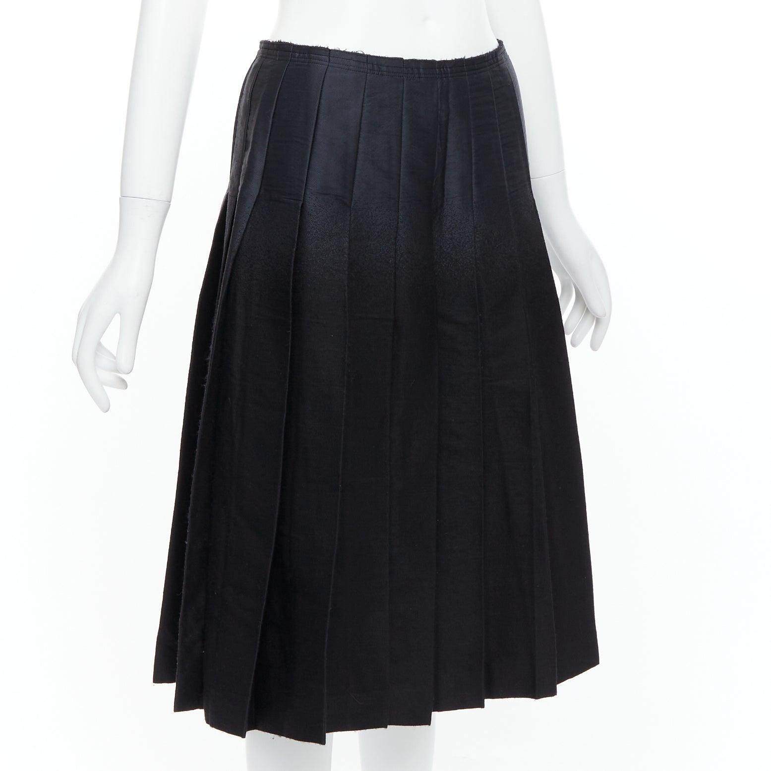 Black PRADA 2007 black gradient fused silk wool box pleat waist midi skirt IT38 XS