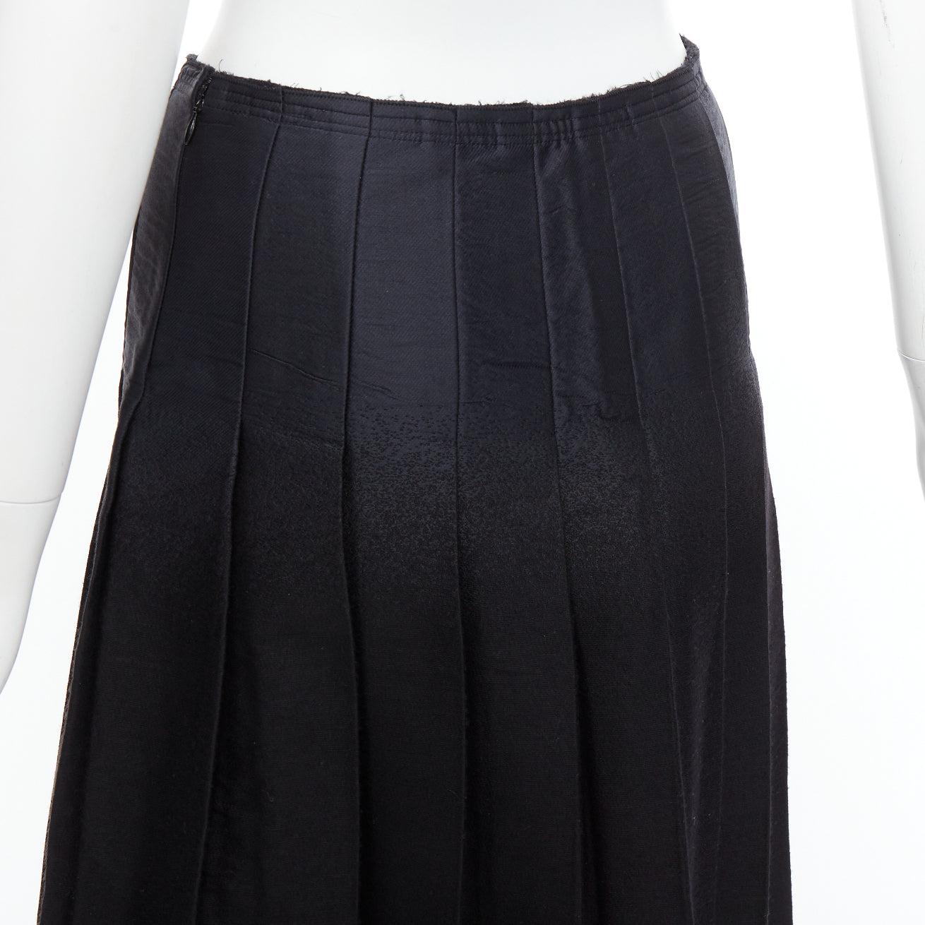 PRADA 2007 black gradient fused silk wool box pleat waist midi skirt IT38 XS 3
