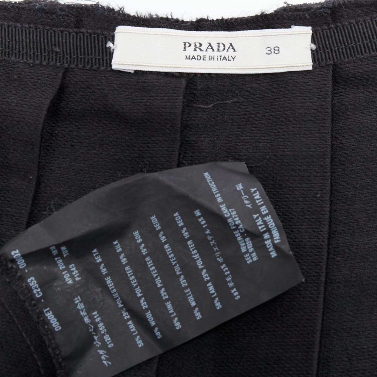 PRADA 2007 black gradient fused silk wool box pleat waist midi skirt IT38 XS 4