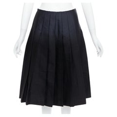 PRADA 2007 black gradient fused silk wool box pleat waist midi skirt IT38 XS