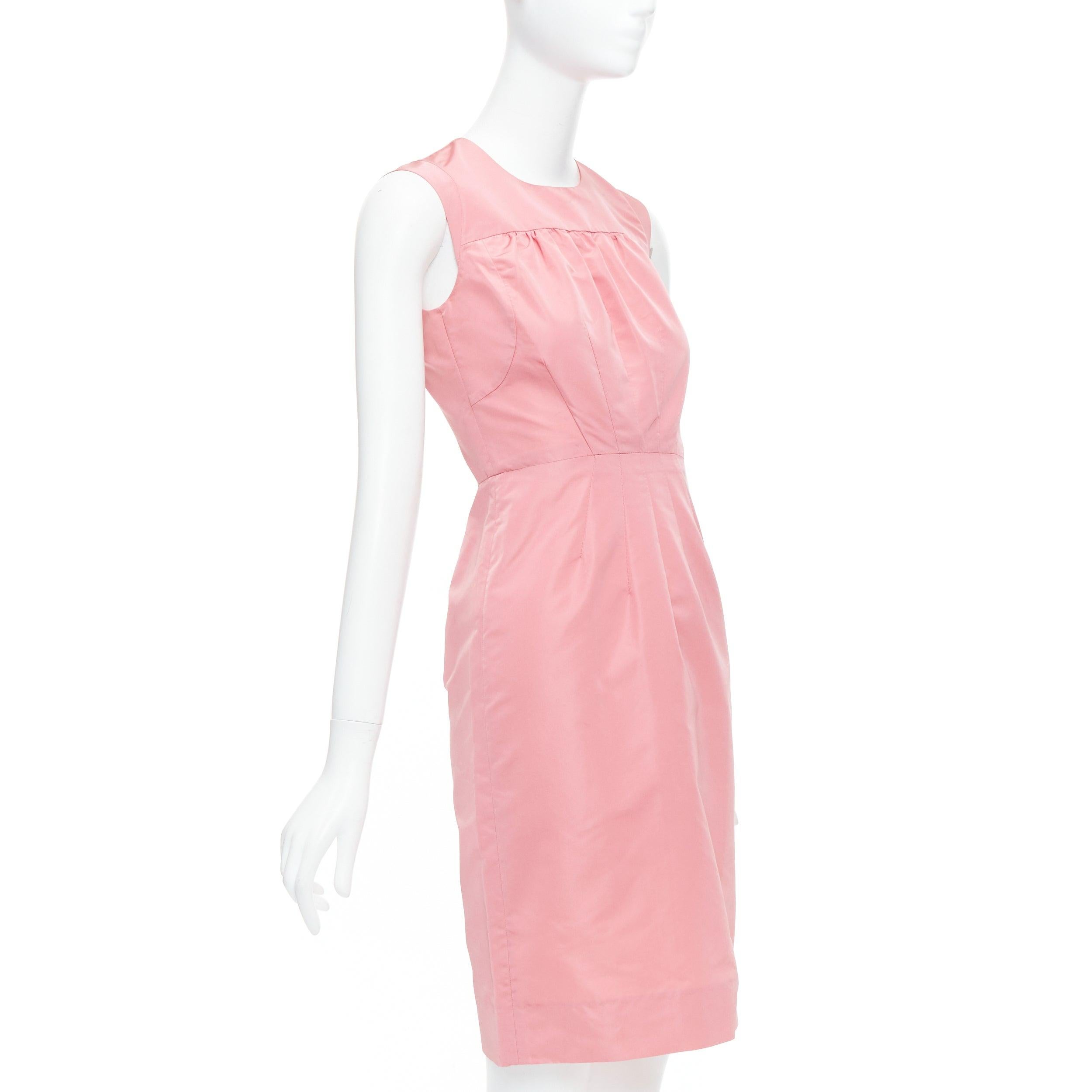 Pink PRADA 2007 pink silk blend tafetta pleated fitted shift dress IT38 XS