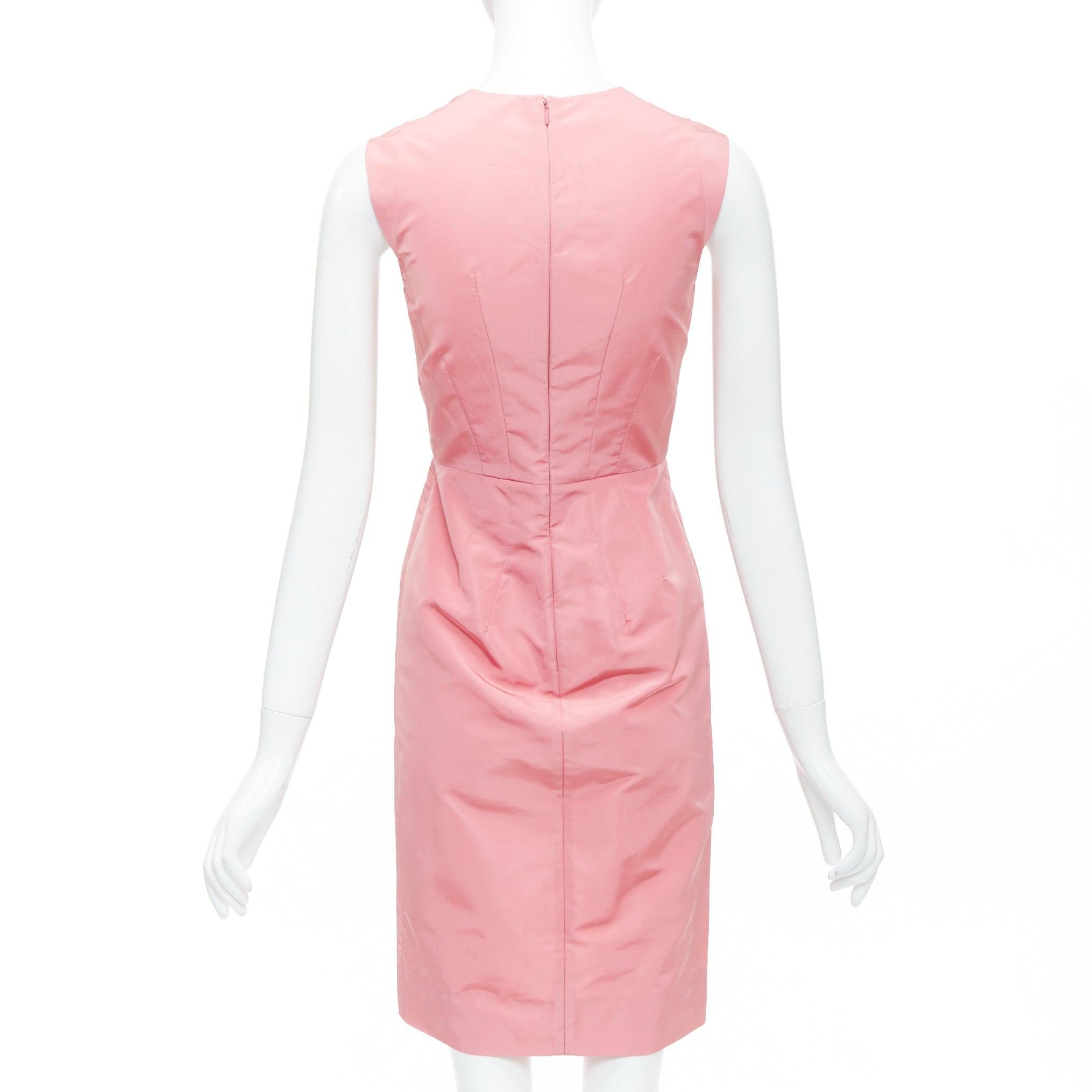 Women's PRADA 2007 pink silk blend tafetta pleated fitted shift dress IT38 XS